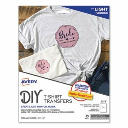 AVERY DENNISON Avery, FABRIC TRANSFERS, 8.5 X 11, WHITE, 12PK 3275